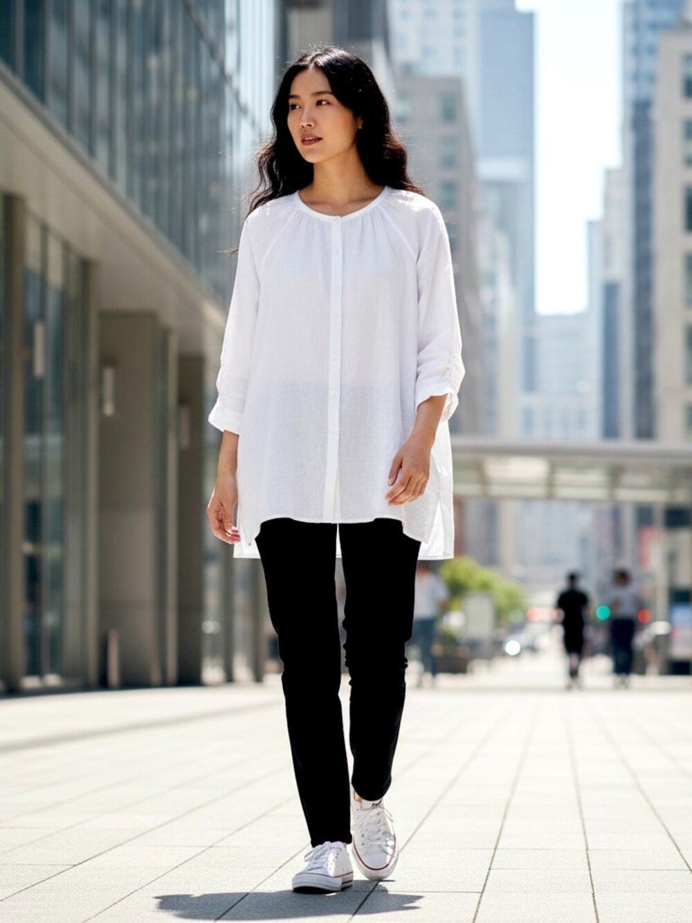 EILEEN FISHER 100% Irish Linen Top Blouse Button Down Size L